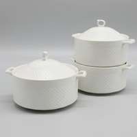 3 Piece Large Ceramic Serving Bowl Set with Lids 3.6L Kitchen & Dining Serving Platters