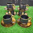 6 Piece Black and Gold Ceramic Cup and Saucer Set Kitchen & Dining Coffee Sets