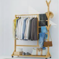 Bamboo Clothes Rack with Wheels and Storage Shelf Home & Garden Garment Racks