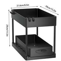 2 Tier Multi-Purpose Pull-Out Storage Rack with Side Hooks Kitchen & Dining Kitchen Organizers