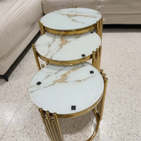 3 in 1 Executive Pure Marble Nesting Tables with Gold Frame Home & Garden Accent Tables
