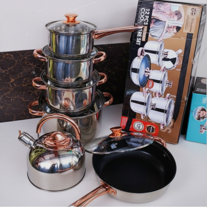 Yemitei Premium Stainless Steel Cookware Set with Rose Gold Handles Kitchen & Dining Cookware Sets