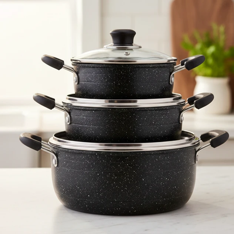 James Pot Black Cookware Set 5-Piece with Granite Finish Kitchen & Dining Cookware Sets