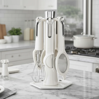 Luxury Kitchen Utensil Set - 7-Piece with Stand White & Silver Kitchen & Dining Kitchen Utensil Sets