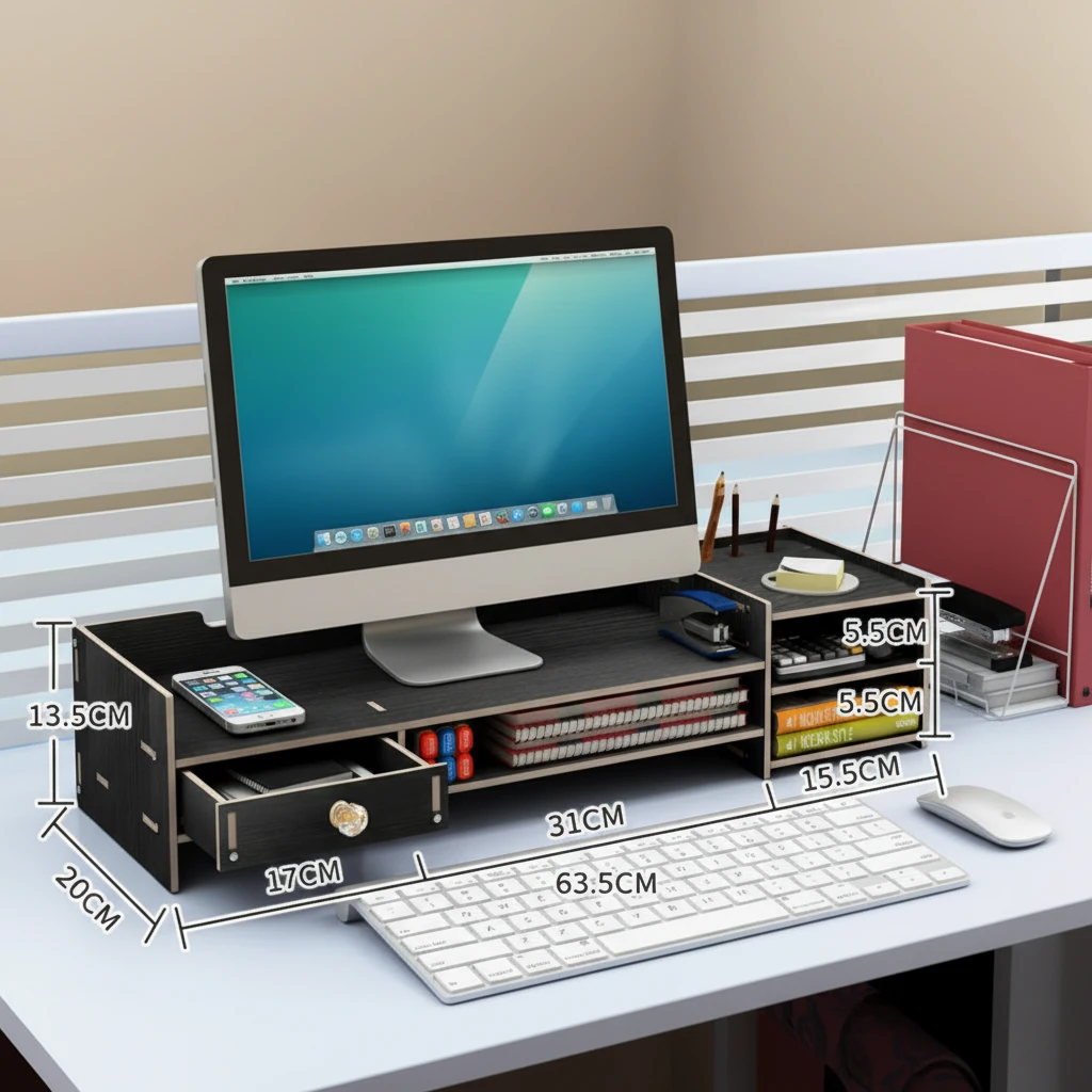 Bamboo Monitor Stand Riser with Drawer and Storage Multi-Compartment Home & Garden Computer Risers & Stands