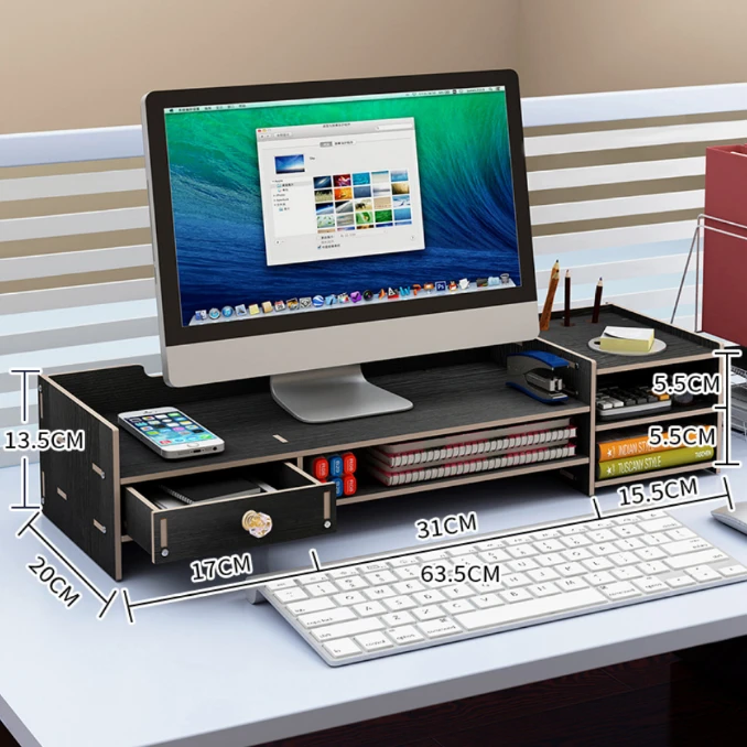 Bamboo Monitor Stand With Drawer Storage For Home Office Home & Garden Computer Risers & Stands