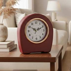 Table Clock - Elegant Leather Desk Clock with Engraving Option Home Decor Desk Clocks