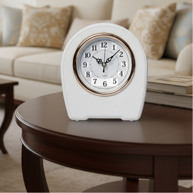 Table Clock - Elegant Leather Desk Clock with Engraving Option Home Decor Desk Clocks