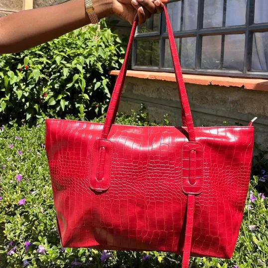 Croc Embossed PU Leather Tote Handbag 45x13x29cm Work Party Travel Chic Red Bags & Accessories Shopper Bags