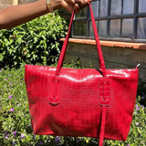 Croc Embossed PU Leather Tote Handbag 45x13x29cm Work Party Travel Chic Red Bags & Accessories Shopper Bags