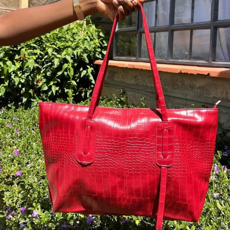 Croc Embossed PU Leather Tote Handbag 45x13x29cm Work Party Travel Chic Red Bags & Accessories Shopper Bags