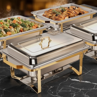 11L Stainless Steel Chafing Dish with Insert Gold Accent Frame Dual Fuel Burner Buffet Catering Kitchen & Dining Chafing Dishes