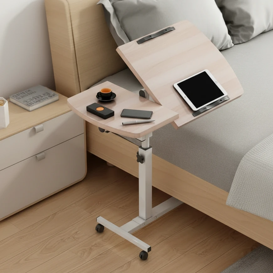 Overbed Laptop Table With Wheels Height Adjustable Home Desk Furniture Folding Tables