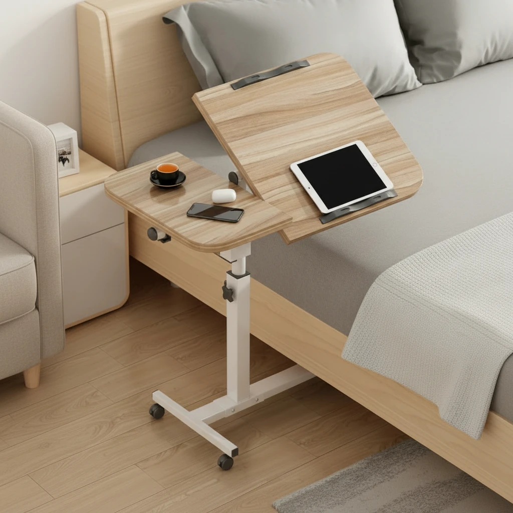 Overbed Laptop Table With Wheels Height Adjustable Home Desk Furniture Folding Tables