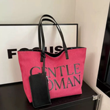 Gentlewoman 2-in-1 Canvas Tote Bag with Matching Mini Zip Pouch Bold Serif Print Black Khaki Bags & Accessories Tote Bags