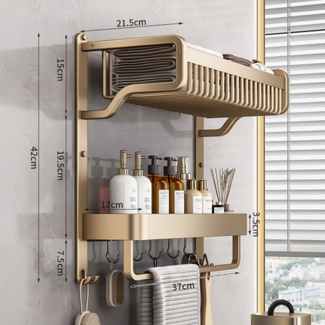 2 Tier Bathroom Towel Rack With Shelf And Hooks Compact Home & Garden Towel Racks