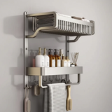2 Tier Bathroom Towel Rack With Shelf And Hooks Compact Home & Garden Towel Racks