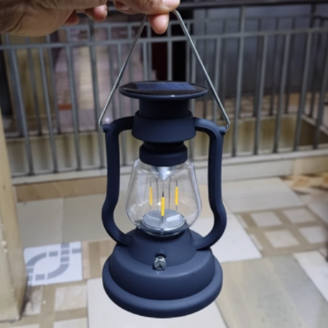 Retro Solar Hand Crank LED Lantern USB-C Rechargeable Black Brown 17x10cm Home & Garden Lamps