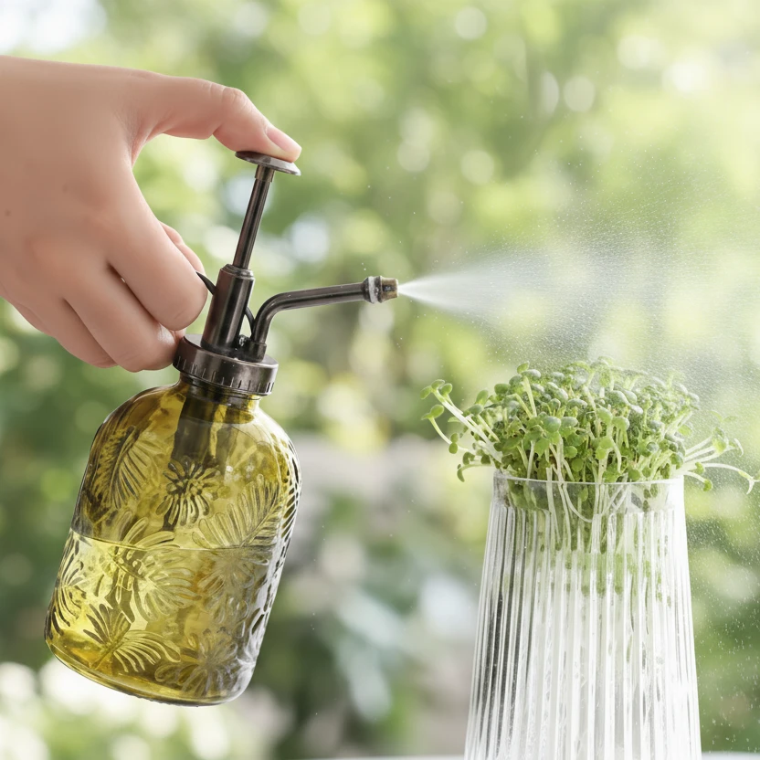 Retro Embossed Glass Plant Mister Spray Bottle Olive Green 300ml Home & Garden Lawn & Garden Sprayers