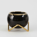 Nordic Ceramic Gold Rim Succulent Pot with Gold Stand White Green 8x7cm Home & Garden Planters