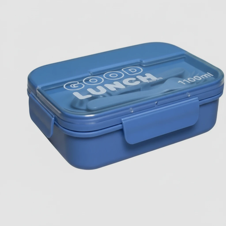 Bento Lunch Box 3-Compartment 1100ml with Spoon Fork Beige Blue Pink Kitchen & Dining Lunch Containers