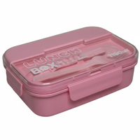 Bento Lunch Box 3-Compartment 1100ml with Spoon Fork Beige Blue Pink Kitchen & Dining Lunch Containers