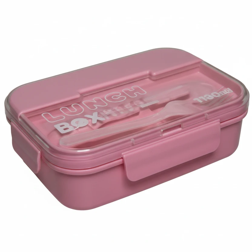 Bento Lunch Box 3-Compartment 1100ml with Spoon Fork Beige Blue Pink Kitchen & Dining Lunch Containers