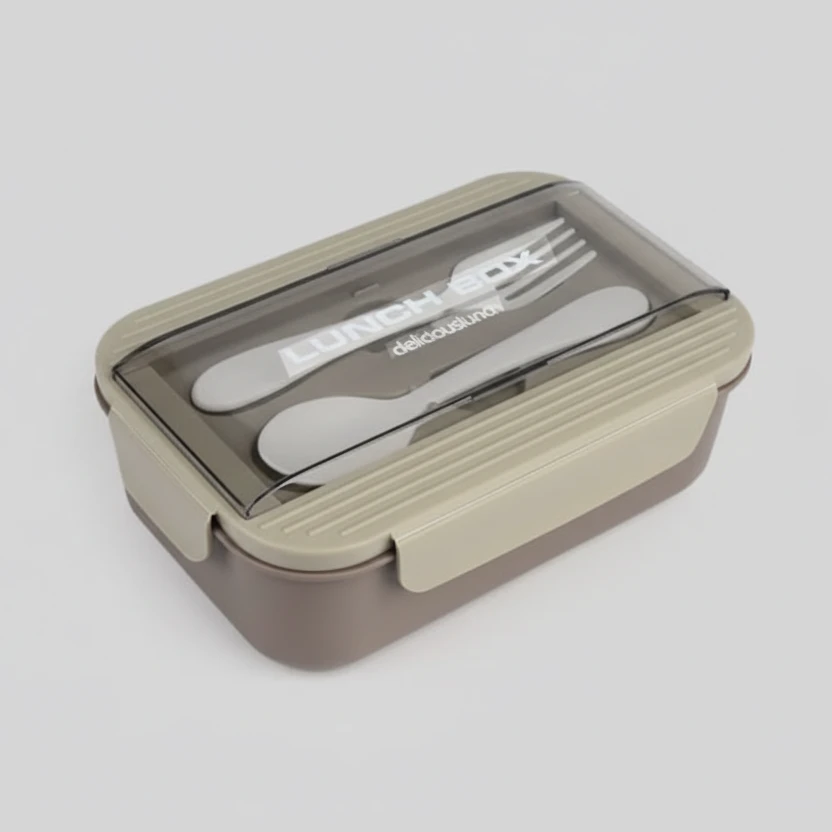 Bento Lunch Box 3-Compartment 1100ml with Spoon Fork Beige Blue Pink Kitchen & Dining Lunch Containers