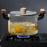 Borosilicate Glass Cooking Pot 2.5L Wooden Handles Glass Lid Clear Kitchen & Dining Casserole Dishes