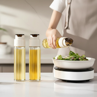 Luxury Ribbed Glass Oil Dispenser Bottle 500ml White Gold Push Pump Kitchen & Dining Oil Dispensers