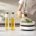 Luxury Ribbed Glass Oil Dispenser Bottle 500ml White Gold Push Pump Kitchen & Dining Oil Dispensers