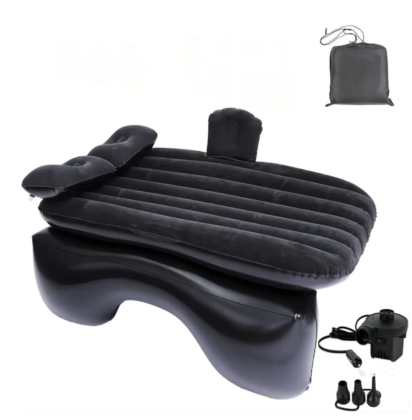 Inflatable Car Travel Mattress with 2 Pillows Electric Pump Black Light Grey Home & Garden Air Mattresses