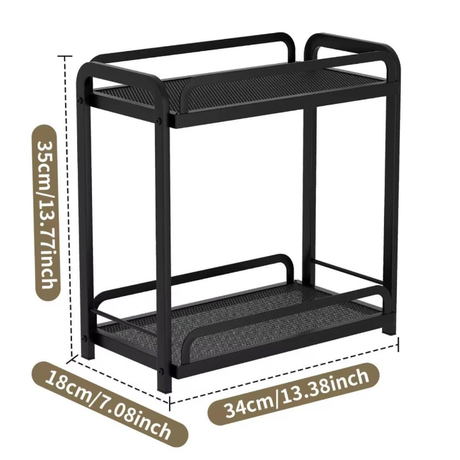 2-Tier Steel Mesh Kitchen Countertop Storage Rack U-Bar Rail Black White 40x25x35cm Kitchen & Dining Spice Organizers