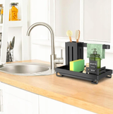 4-in-1 Carbon Steel Kitchen Sink Caddy Organiser Sponge Holder Matte Black Kitchen & Dining Sink Caddies