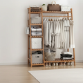 Bamboo L-Shape Garment Rack 4-Tier Shelf Hanging Rail Shoe Shelf 120x40x160cm Home & Garden Garment Racks