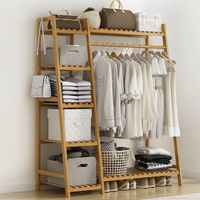 Bamboo L-Shape Garment Rack 4-Tier Shelf Hanging Rail Shoe Shelf 120x40x160cm Home & Garden Garment Racks