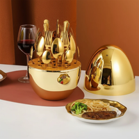 25pc Egg-Shaped Luxury Flatware Cutlery Set Stainless Steel Gold Silver Gift Box Kitchen & Dining Flatware Sets