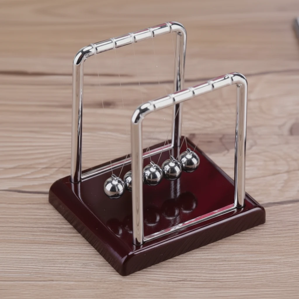Newton's Cradle Pendulum Balance 5 Steel Balls Chrome Frame Mahogany Base Home & Garden Executive Toys