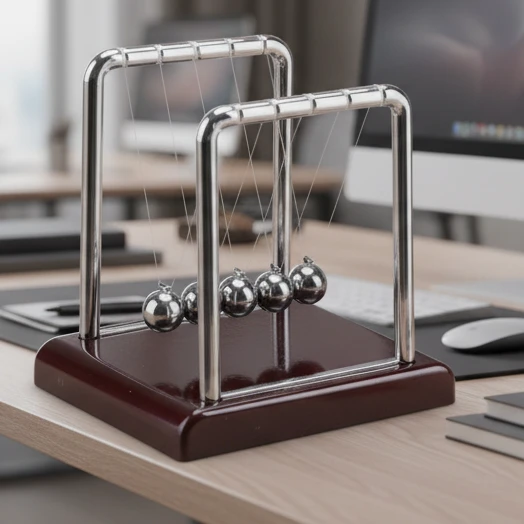 Newton's Cradle Pendulum Balance 5 Steel Balls Chrome Frame Mahogany Base Home & Garden Executive Toys