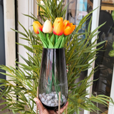 Nordic Glass Vase Smoke Grey Rose Gold H-Frame Metal Stand 28cm Home & Garden Vases