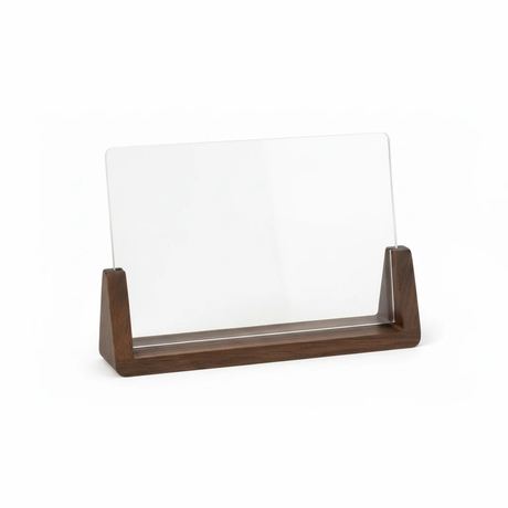 Clear Acrylic Photo Frame Wooden U-Base Walnut Oak Portrait Landscape Desk Shelf Home & Garden Picture Frames