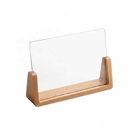 Clear Acrylic Photo Frame Wooden U-Base Walnut Oak Portrait Landscape Desk Shelf Home & Garden Picture Frames