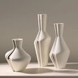 3pc Sculptural Pinch-Groove Ceramic Vase Set Cream Silver Graduated Heights Home & Garden Vases