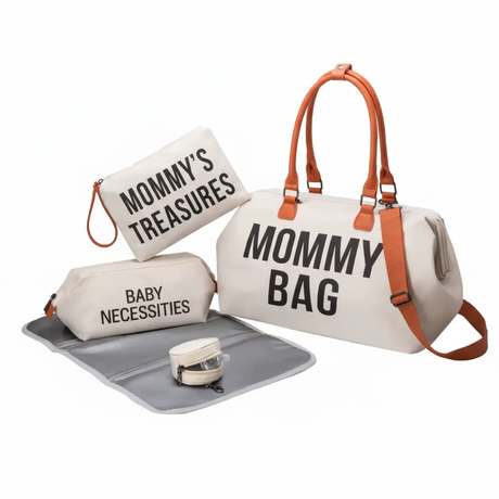 3-in-1 Mommy Bag Set Diaper Tote + Mommy's Treasures + Baby Necessities Pouches Black Beige Brown Baby & Kids Diaper Bags