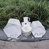 Dinner Set - 24pcs Hexagonal Geometric White Ceramic Serves 6 Kitchen & Dining Dinnerware Sets