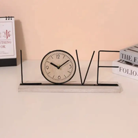 Desk Clock - Handmade Creative LOVE HOME Iron Wood Base 30cm Home Decor Desk Clocks