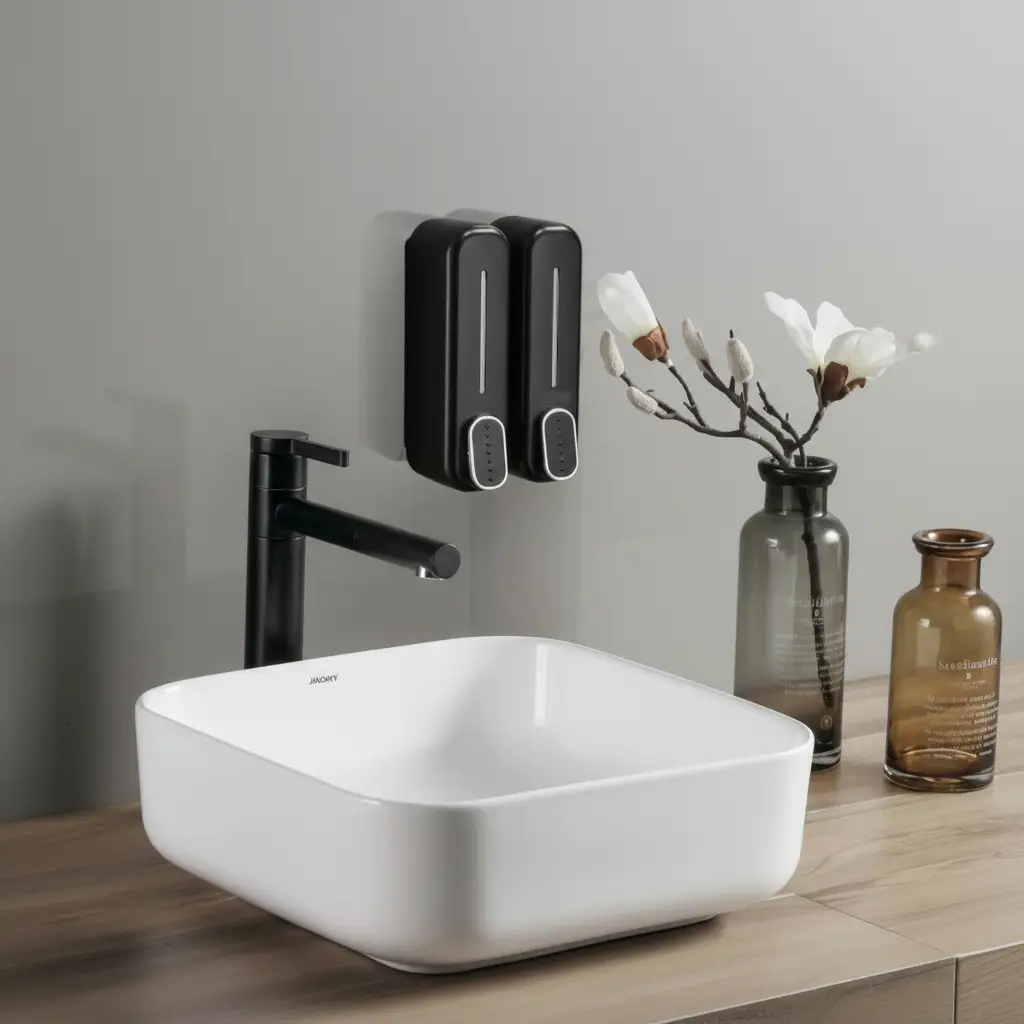 Soap Dispenser - Wall-Mounted Manual Press ABS Bathroom Black White Home & Garden Soap & Lotion Dispensers
