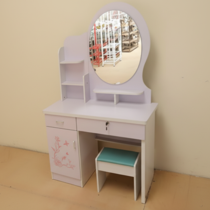 Dressing Table - Vanity Set with Oval Mirror Stool Drawers Kids and Adults Furniture Dressing Tables