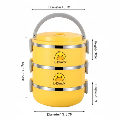 Lunch Box - Nice Duck 3 Layer Detachable Stainless Steel Kids Travel Office Kitchen & Dining Lunch Containers