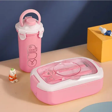 Lunch Box Set - 2-in-1 750ml Dish and 450ml Bottle Microwave Safe Blue Pink Purple Kitchen & Dining Lunch Box Sets